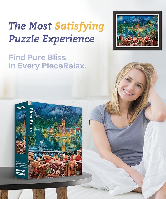 PieceRelax Plastic Jigsaw Puzzles for Adults 1200 Pieces - Image World - Evening by The Lake in Hallstatt Most Satisfying Table Games and Gifts No Puzzle Mat Required [H3519]