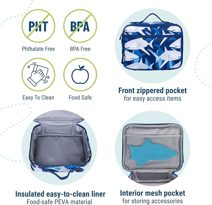Wildkin Kids Insulated Lunch Box – Durable and Reusable for School & Travel - Sharks