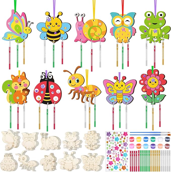 2025 VBS Wind Chime Making Kit for Kids Make Your Insect Own Wind Chime Wooden Ornaments for Girls and Boys DIY Insect Crafts Activity Birthday Spring Party Decoration