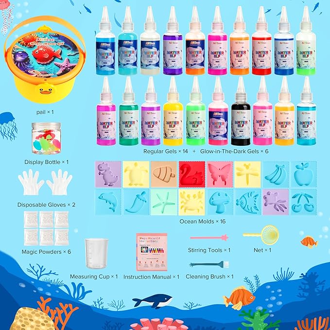 ARTPAR Magic Water Elf Toy Kit - Aqua Fairy DIY Craft Set with 20 Magic Gels & 16 Molds - Create Your Own Squishy Water Pets - Fun STEM Art Activity for Kids-Festival Birthday Gift for Boys Girls