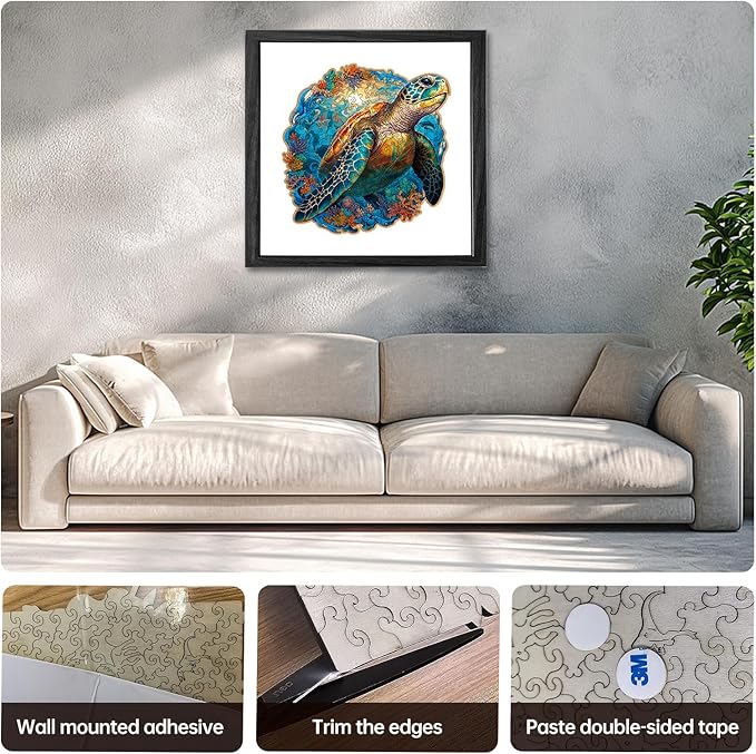 Wooden Puzzle,Coral Sea Turtle Jigsaw Puzzles 200 Piece,Fun Challenging Puzzles Family Game Gift,Unique Shape Puzzles for Adults 11 x 11 Inch