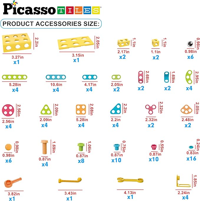 PicassoTiles 115 Piece Building Blocks Set Kids STEM Toy Construction Engineering Sensory Toys Kit Block Children Early Education Playset with FREE IdeaBook, Clickable Ratchet Age 3+ Boys Girls PTN115