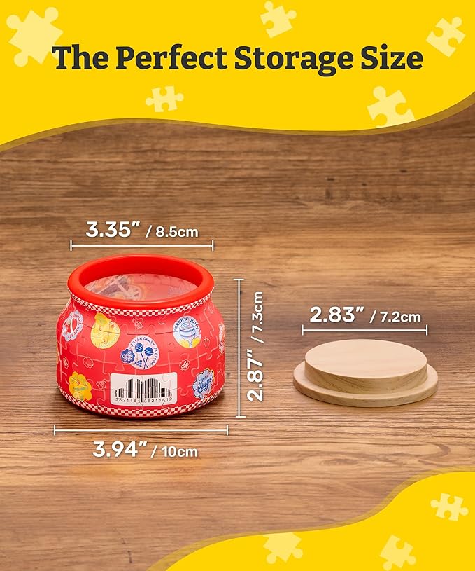 Chupa Chups X PieceRelax 3D Puzzle Jar 64 Plastic Pieces for Adults - Timeless Memories - Pop Energy S Wooden Lid Container for Kitchen Dining Study Living Room No Glue Requied Small [BC1023]