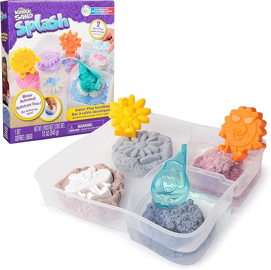 Kinetic Sand Splash, Water Play Sandbox with 12oz Color-Change Play Sand, 4 Molds & Tray (Amazon Exclusive), Toddler Toys, Kids Toys for Girls & Boys