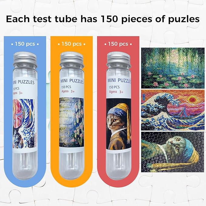 150 Pieces Mini Jigsaw Puzzles for Adults & Kids,6 x 4 Inches,Mini Puzzles,Travel Puzzle,Small Micro Puzzles,Challenging Difficult Puzzle,3 Pack Famous Paintings Series