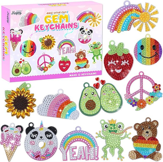 Happy makers Big Gem Diamond Art Painting Arts Crafts Keychains Suncatchers Kits for Gifts, Mosaic Painting Kit by Numbers for Teens Toddler DIY Create Your Own Motivational Frog