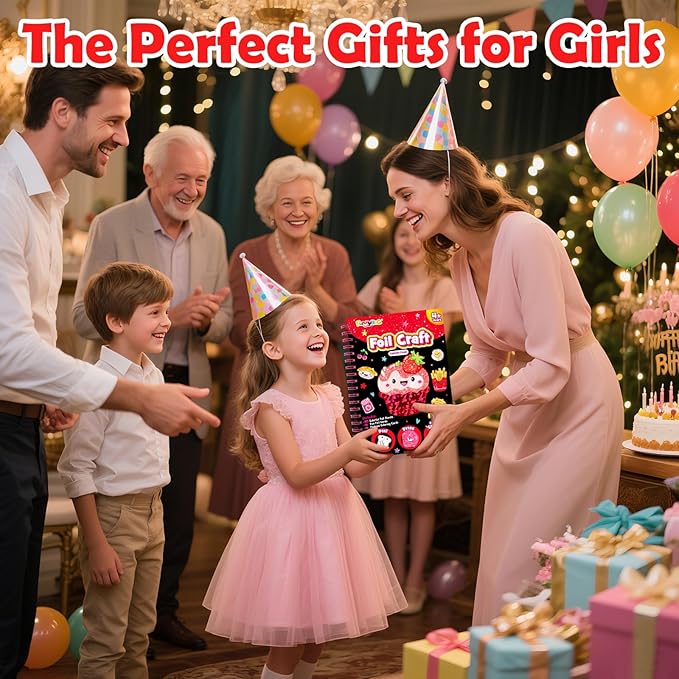 FUNNYB&G Foil Art Craft Activity for Kids - Gift for Girls Crafts for Kids Fun Art Supplies DIY Creative Travel Toy, Birthday Gift Party Favor Toys for Girls Boys 4 5 6 7 8 9 Years Old (Food)