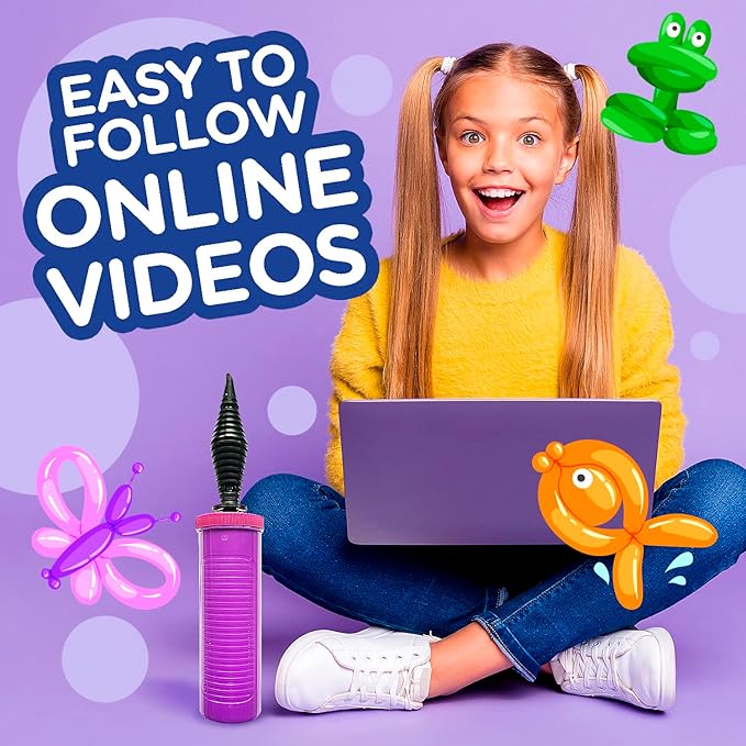 Learn & Climb DIY Balloon Animal Kit for Beginners. Fun Twisting & Modeling Activity for Party. Makes 30+ Sculptures, Pump and Manual Included. Gift for, Teens Boys and Girls. 120 Pieces.