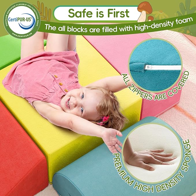 TOLEAD Large Baby Climbing Blocks – 6 Pcs Climbing Toys for Toddlers - Ultra High Density Soft Foam Play Gym Equipment Easy Wash for Indoor Nursery, Classic (Classic, 6-Piece)