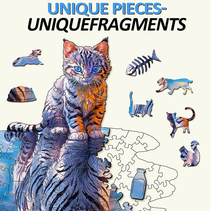 Wooden Puzzles for Adult, Cat Tiger Wooden Jigsaw Puzzles, Unique Shape Wooden Jigsaw Puzzle, Best Gift for Family Game (L-13.3 * 10.7in-175pcs)