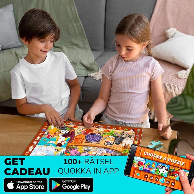 QUOKKA 60 Piece Kids Puzzles Ages 5-8 - Set of 4 Bible Jigsaw Puzzles for Kids 4-6-10 Year Old - Tower of Babel - Noah`s Ark - Eden Toys for Children 5-7 yo - Christian Gifts for Boys & Girls