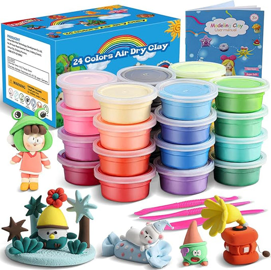 ifergoo Modeling Clay Kit for Kids - 24 Colors Magic Air Dry Clay, Ultra Light,Safe & Non-Toxic, Great DIY Gift for Age 3-12 Boys and Girls Children