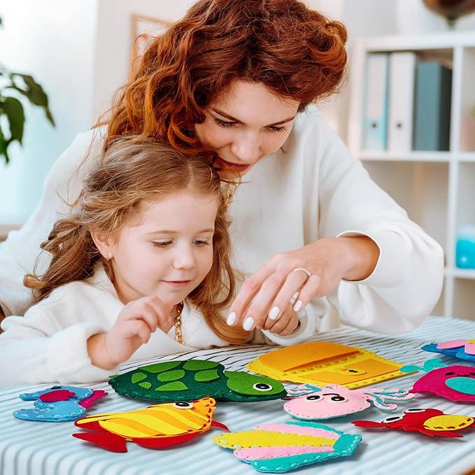 GirlZone Under The Sea Sewing Kit for Kids, Fun and Easy Embroidery Crafts, Make Adorable Sea Creatures Felt Projects, Kids Sewing Crafts for Ages 6 and Up, Includes Pre-Punch Shapes, Cute Patterns