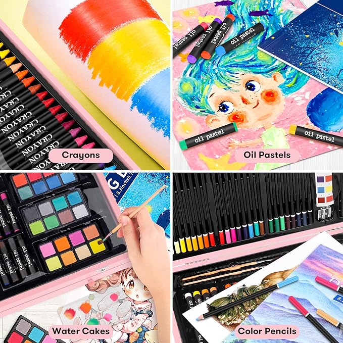 Christmas| Birthday Gifts for Kids Teen Girls Trendy Stuff 6-16 Year Old, 150-Pack Art Set Kits with 2 Sketch Pads, Coloring Book, Stocking Stuffers for Teens Girls, Cute Cool Fun Crafts Gifts