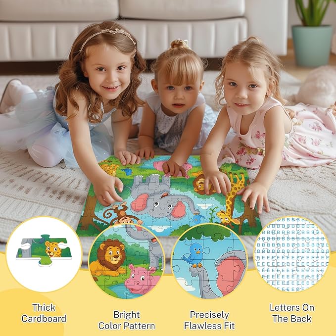 4-Pack 100 Piece Puzzles for Kids Ages 4-6 6-8 8-10, Farms Dinosaurs Seaworld Wildlife Kids Puzzles Ages 3-5 4-6 5-8 8-10, Learning Educational Kid Jigsaw Puzzles Toys for Girls and Boys (15x10 in)