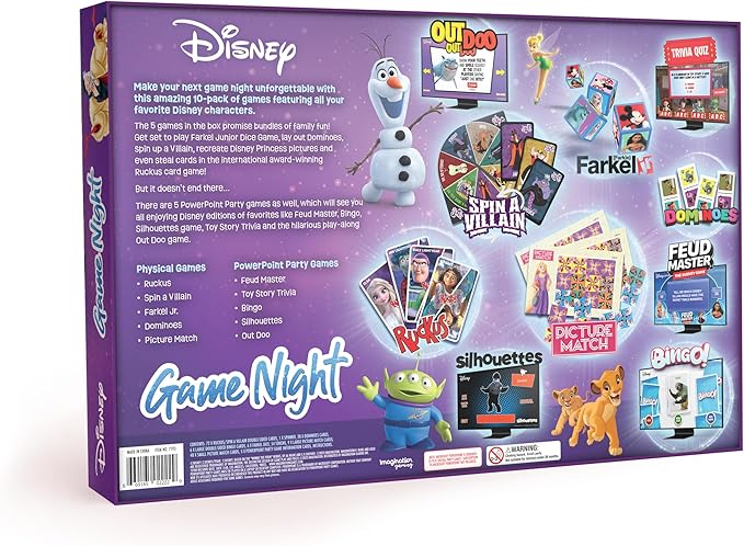 Disney Family Game Night, 10 in 1 Board Game Collection for Kids & Adults, Featuring Mickey, Minnie, Princesses, Toy Story & More. 5 Physical and 5 Digital Games for Ages 6 and up