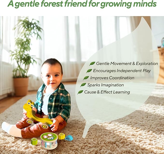 Snaily's Journey – Step by Tiny Step | Wooden 2-in-1 Pull Toy & Removable Shape Sorter Drum | Educational Animal Pull-Along for Toddlers | Fine Motor Skills Development | Gift for Boys & Girls