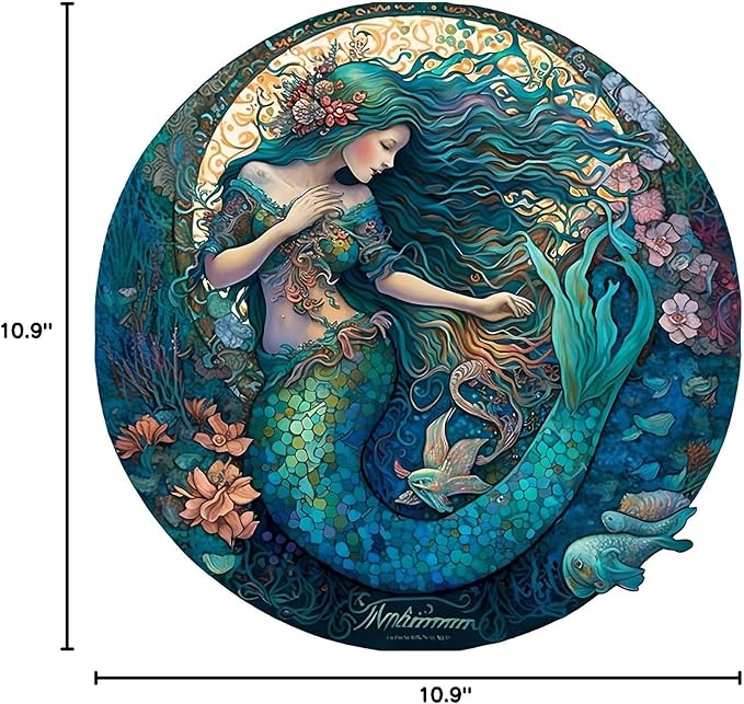 Crafthub Mystical Creatures Wooden Puzzles for Adults – A3 Dreamy Mermaid with 127 Pieces Wood Puzzles – Jigsaw Puzzles with Unique Animal Shapes – 10.9"x10.9"