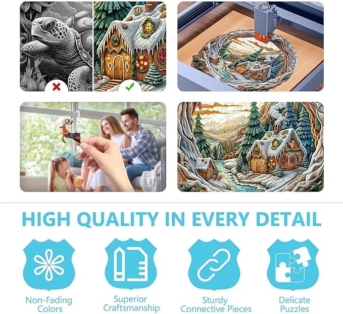 Wooden Puzzles for Adults - Snow House Puzzle, Flat Puzzle with 3D Visual Effect, Snowy Scene Wood Puzzles Adult, Wall Art Home Decor (M-11.4 * 11.3in- 200 Pieces)