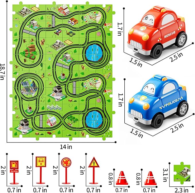 48 PCS Puzzle Track Car Set for Boys Kids 3-5, Toddler Boys Toys for 3 4 5 6 Years Old, Puzzle Race Tracks Car Toys, Birthday Gifts for Kids 3 4 5 6 7 8 Year Old Boys Girls