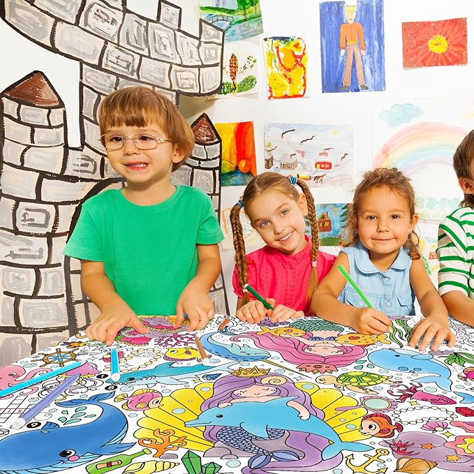 Gatherfun Mermaid Party Giant Coloring Poster - 31.5X 72 Inches - Versatile Classroom Wall Décor & Birthday Activity - Mermaid Poster or Table Cover for School Parties and Special Events