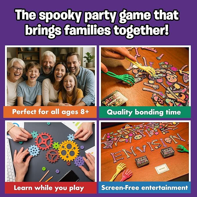Skelegrams by Uzzle Games – Spell Words with Bone Pieces in This Fast, Cooperative Party Game for Families - Ages 8+, Spelling & Word Game for 3–6 Players