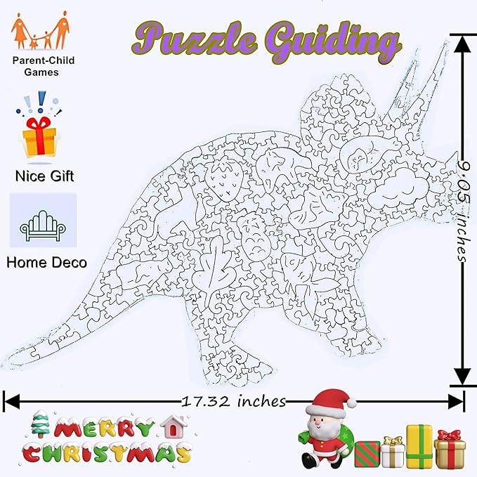 Wooden Jigsaw Puzzle for Adults,Unique Triceratops Dinosaur Animals Shaped Magic Puzzle Pieces Best Gift for Adults,Can be Used as a Cool Mouse Pad,277pcs (17.32x9.05 in) 02
