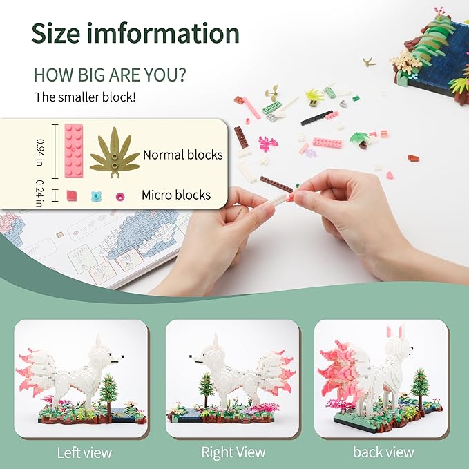 Forest Animal Micro Building Blocks Set - Nine Tailed Fox Stand in Lawns - Flowers and Trees, 4160 PCS Collectible Building Toy Gift for Adults and Kids Ages of 14+