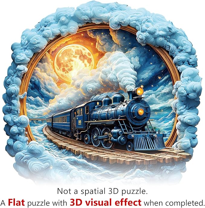 Wooden Puzzles for Adults, Moonlight Train Wooden Jigsaw Puzzle for Adults, 185 Piece Unique Animal Shape Wood Puzzles Adult, Home Decor Birthday Party Gifts, Friends & Family Game (M-11.4 * 11.2in)