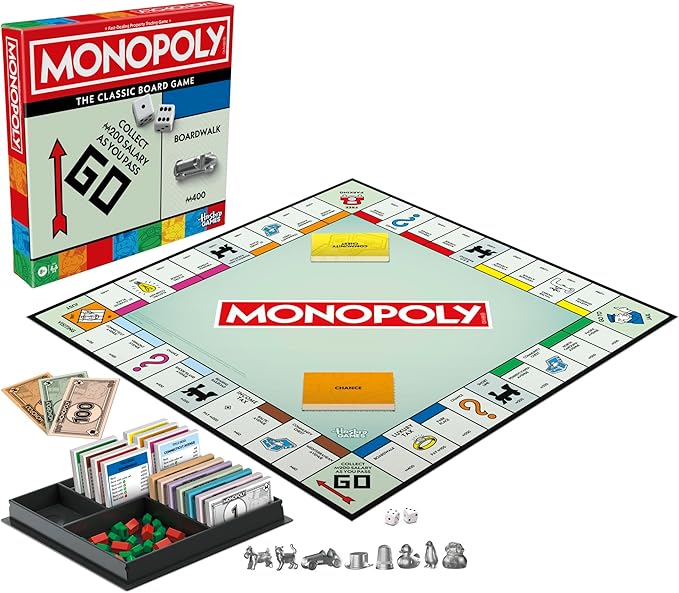 Monopoly Board Game | Classic Game with Storage Tray and Larger Tokens | Ages 8+ | 2 to 6 Players | Family Games for Kids and Adults | Kids Gifts