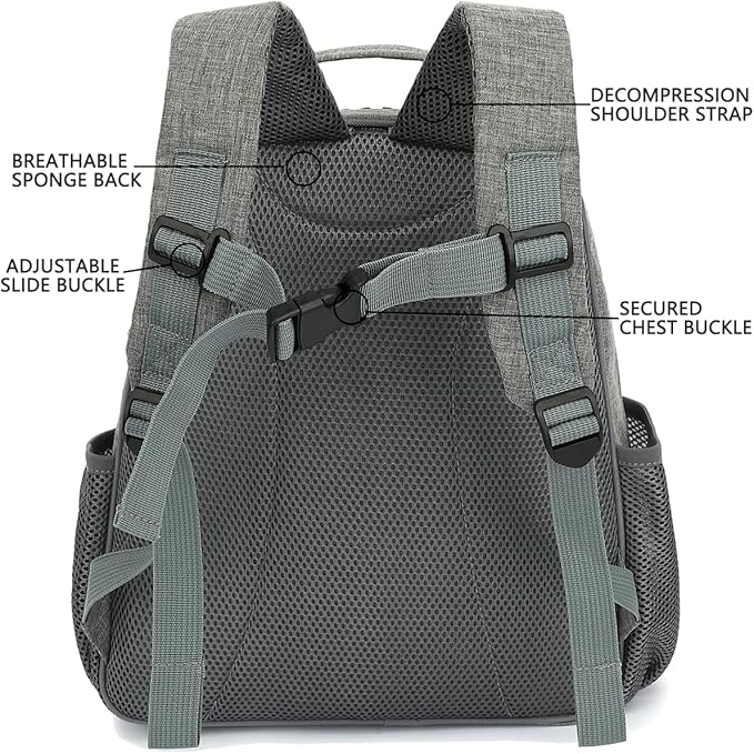 FlowFly Kids Backpack for Toddler Boys Girls, Simple Lightweight Bookbag for Daycare Kindergarten Elementary School Travel, Small Modern Bag (Medium 15''), Grey