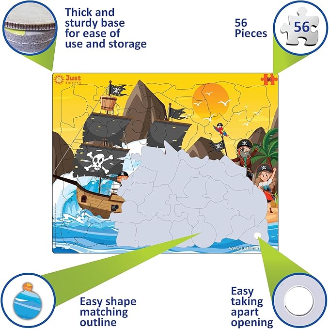 Just Smarty Jigsaw Puzzle Pirate 56 Pieces for Kids Ages 4, 5, 6 Year Old with Fun Shapes and Tray. Fun Learning Educational Toy for Boys Girls in Pre-K, Kindergarten, First Grade