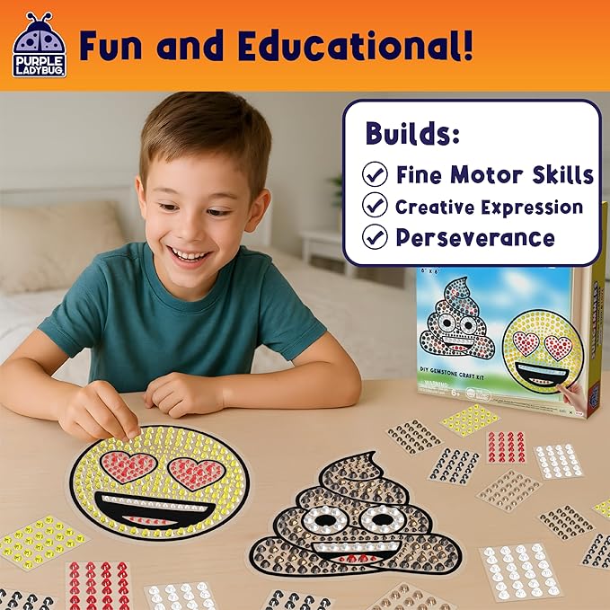 SUNGEMMERS DIY Gemstone Craft Kit – Emoji Poo & Love Designs - Arts and Crafts for Kids Ages 6-12 Girls & Boys - Suncatcher Kit for Girls Birthday Gifts, Summer Toys, Window Diamond Art