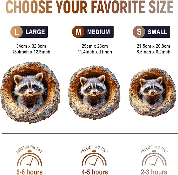 Wooden Jigsaw Puzzles, Tree Hole Raccoon Wooden Puzzles for Adults with Unique Shape, Adult Jigsaw Puzzle, Birthday Gifts for Adults, 13.4"x12.9" - 270pcs