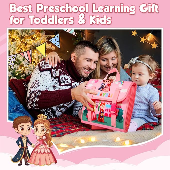 FREYBLI Toddler Busy Board, Montessori Toys for Girl Birthday Gift, Educational Quiet Activity Busy Book for Toddlers, Travel Toys for Airplane Car