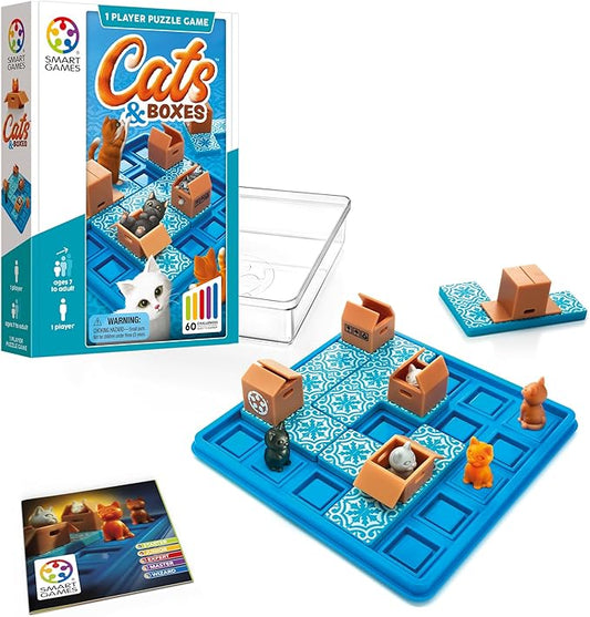 SmartGames Cats & Boxes Travel Game with 60 Challenges for Ages 7-Adult