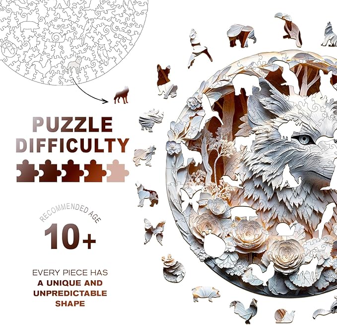 Wooden Jigsaw Puzzles, Wolf Wooden Puzzles for Adults with Unique Shape, Adult Jigsaw Puzzle, Birthday Gifts for Adults,13.4"x13.4" - 300pcs