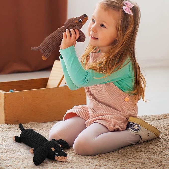 Crochet Kit for Beginners - 2 PCS Dachshund Crochet Kits with Step-by-Step Video Tutorials, Beginner Crochet Kit for Adults, Crochet Animal Kit for Kids, Dog Craft Knitting Kit