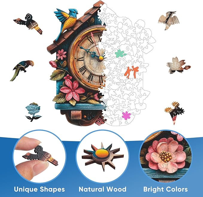 Wooden Puzzle for Adults, Pink Clock House Jigsaw Puzzles for Adult, Unique Pieces Wood Cut Puzzles, Exquisiten Box Packaging, Toys for Friends Family (M-15.4 * 17.7in-500pcs)