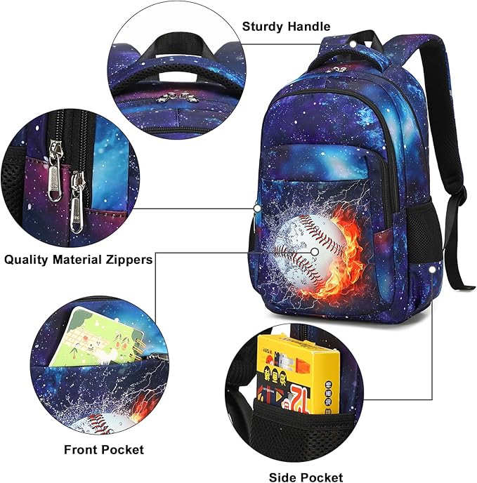 LEDAOU School Backpack Teen Boys Kids Bookbag Daypack School Bag (Baseball)