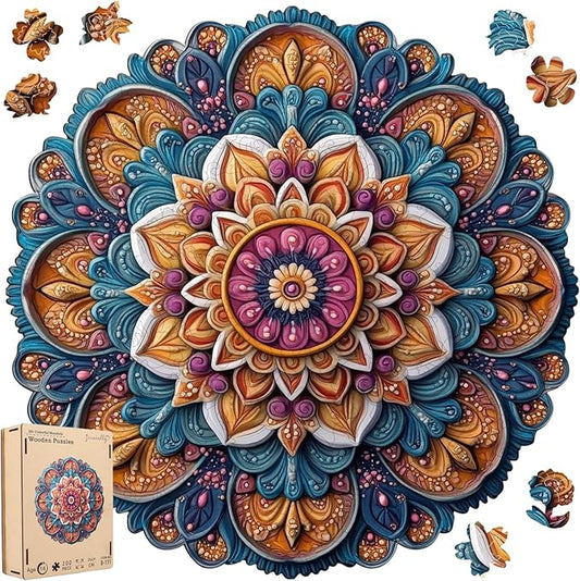 Wooden Jigsaw Puzzles - Mandala Wooden Puzzles for Adults, 500 Pcs King Size 16.7'' x 16.7'', Luxurious Shaped Wood Puzzle, Beautiful Package, Best Gift for Adults and Kids, Family Game