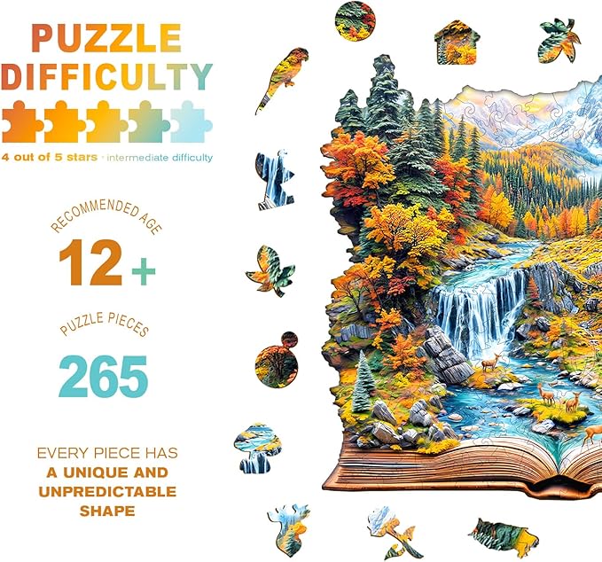 Wooden Puzzles for Adults - Autumn Wonderland Wooden Jigsaw Puzzle - Unique Animal Shaped Wood Puzzles Adult - Christmas Birthday Gifts for Adults/Friends/Family - 265pcs 13.4 * 13in