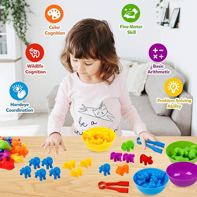USATDD Counting Animal Toys Color Matching Games Preschool Learning Activities Sorting Stacking Toys Math Couting Educational Sensory Montessori Toy for Toddlers Kids Ages 3 4 5