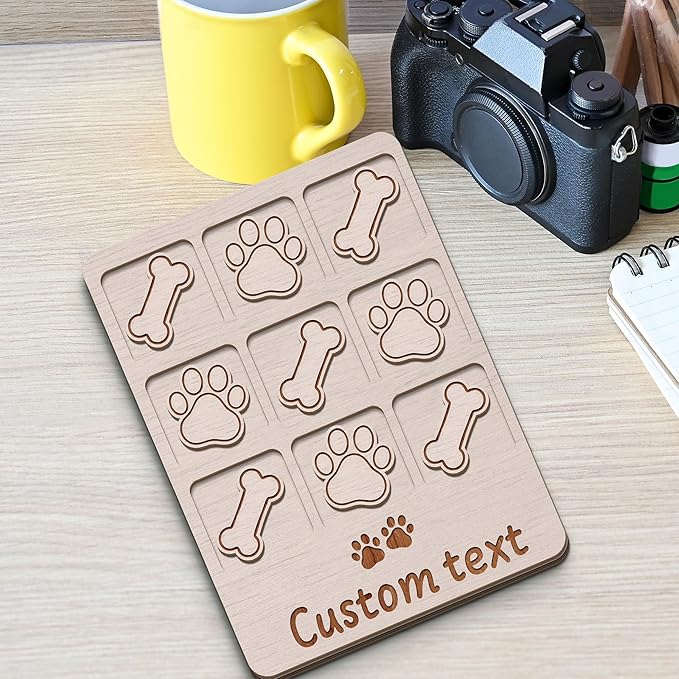 Personalized Dog XO Board Game, Personalized Cute Dog Wooden Noughts and Crosses Game, Pet Table Decor Road Trip Travel Game for Family (Dog 4)