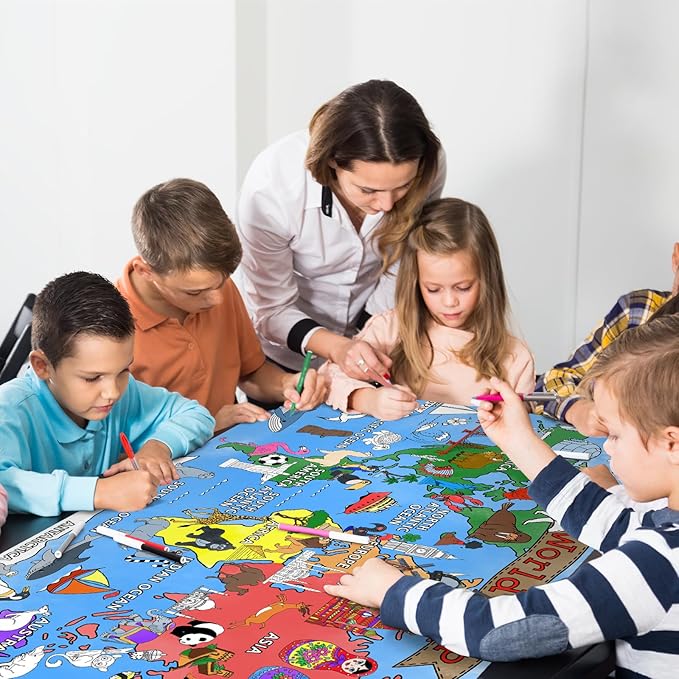 Gatherfun World Map Giant Coloring Poster - 31.5x 72 Inches - Versatile Classroom Wall Décor & Birthday Activity - World Map Poster or Table Cover for School Parties and Special Events