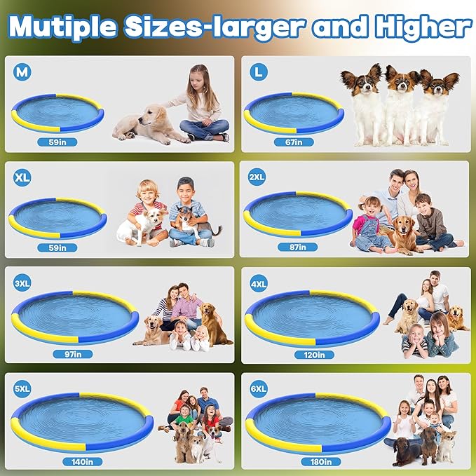120" Non-Slip Splash Pad for Kids and Dog, Thicken Sprinkler Pool Summer Outdoor Water Toys, Extra Large Backyard Wading Pool for Children Boys & Girls or Pet Dog (Blue&Yellow)