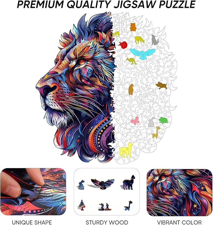 500 Pieces Puzzles for Adults 15.5x16.7in, Lion Wooden Jigsaw Puzzles, Royal,Unique Shape Animal Adult Puzzles,Irregular Wood Creative Gift for Adults and Kids Family Game
