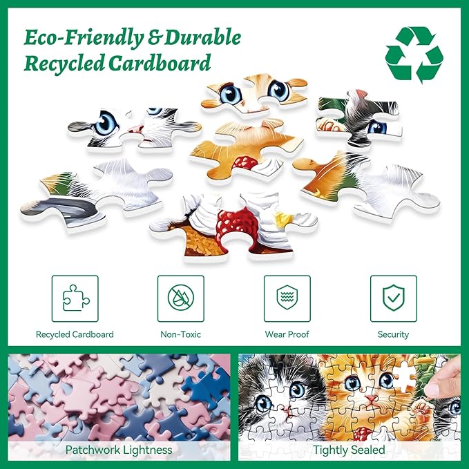 300 Piece Puzzle for Adults, Jigsaw Puzzle, Cute Kittens with Milk, Cake and Fruits, Jigsaw Puzzles 300 Pieces, Family Fun Puzzle for Adults and Kids, and Relaxing Activity (20.5" x 15")