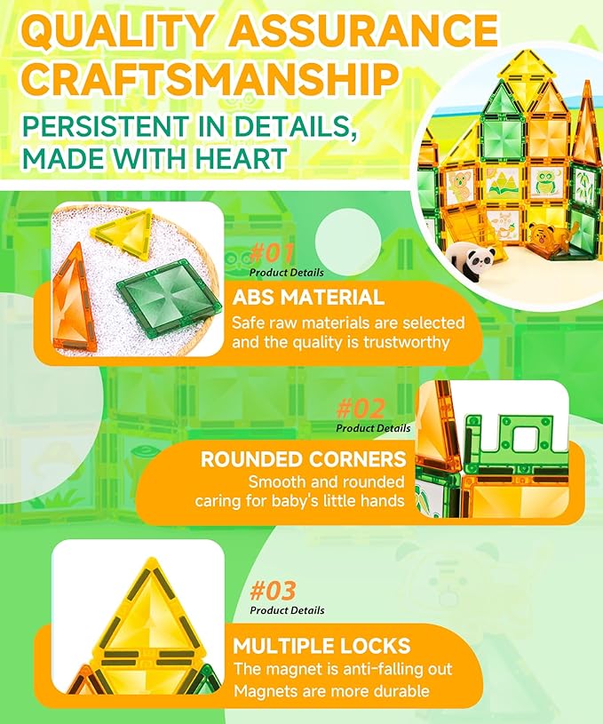 Magnetic Tiles - 47 Pcs Wildlife Building Blocks Set - Sensory Travel Toys for Toddler - STEM Construction Playboards Stacking Toy - DIY Window Art - Birthday Gifts for Boy, Girl