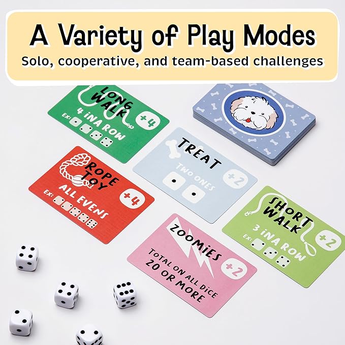 Lucky Dog Dice Game - Family Fun for Ages 8+ | Engaging Multi-Mode Play for 1-4 Players | Dog-Themed Strategy & Laughter | Kids & Adults